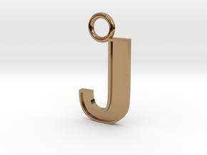 Letter J Key Ring Charm with decorative back holes in Polished Brass