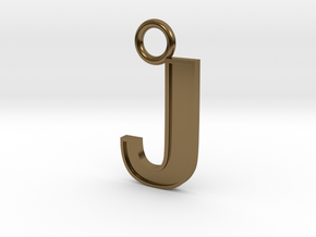 Letter J Key Ring Charm with decorative back holes in Polished Bronze