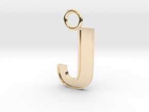 Letter J Key Ring Charm with decorative back holes in 14k Gold Plated Brass
