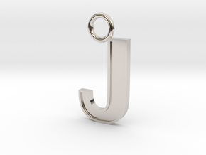 Letter J Key Ring Charm with decorative back holes in Rhodium Plated Brass