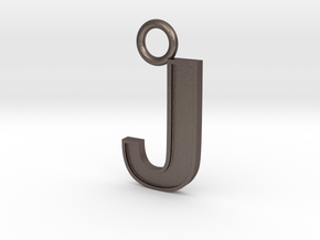 Letter J Key Ring Charm in Polished Bronzed Silver Steel
