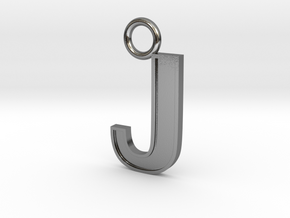 Letter J Key Ring Charm in Polished Silver