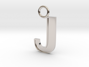 Letter J Key Ring Charm in Rhodium Plated Brass