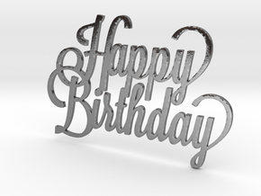 Happy birthday cake topper in Polished Silver