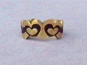 Open Layered Hearts in Ring Size 7 in Natural Brass