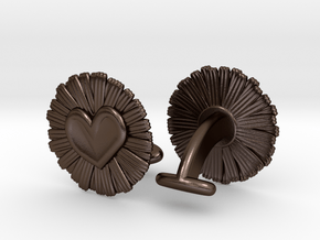 Daisy Heart Cufflinks in Polished Bronze Steel
