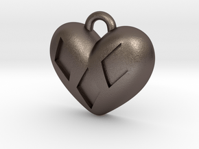 Diamond Kissed Heart Pendant in Polished Bronzed Silver Steel: Extra Small