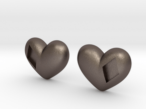 Diamond Kissed Heart Earrings (front pieces only) in Polished Bronzed Silver Steel: Extra Small