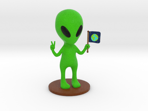 Alien doing peace sign sculpture - (9.5cm tall)  in Full Color Sandstone
