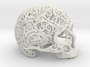 Intricate Filigree Skull 15cm in White Natural Versatile Plastic