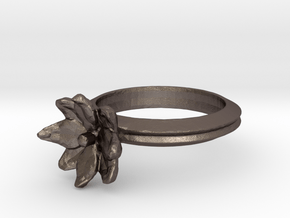 Simple Lotus Flower Ring in Polished Bronzed Silver Steel