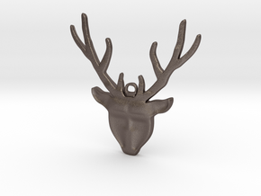 Deer head with antlers - Pendant in Polished Bronzed Silver Steel