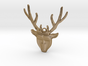 Deer head with antlers - Pendant in Polished Gold Steel