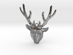 Deer head with antlers - Pendant in Polished Silver