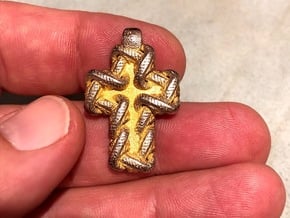 S Chain Cross Pendant in Polished Gold Steel