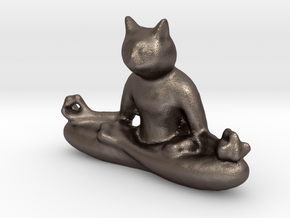 Meditating Cat in Polished Bronzed Silver Steel: Extra Small
