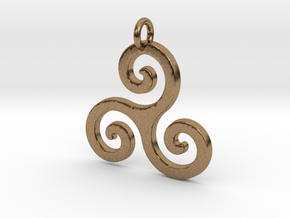 Triskele Triple Spiral Celtic Pendant in Natural Brass