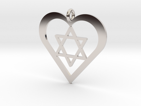 Star in Heart Pendant in Rhodium Plated Brass
