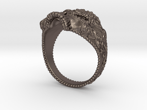 Filigree Skull Ring in Polished Bronzed Silver Steel: 6 / 51.5