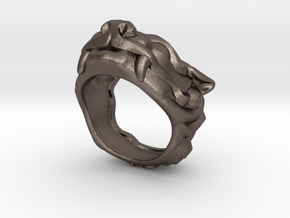 Fu Dog (Komainu) "um" Ring in Polished Bronzed Silver Steel: 7 / 54