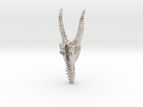 Ancient Dragon Skull Pendant in Rhodium Plated Brass
