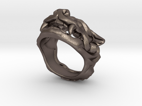 Fu Dog (Komainu) "a" Ring in Polished Bronzed Silver Steel: 7 / 54