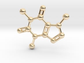 Caffeine molecule Necklace Pendant Big in 14K Yellow Gold