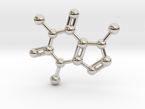 Caffeine molecule Necklace Pendant Big in Rhodium Plated Brass