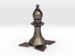 Instructional Chess Set - Bishop in Polished Bronzed Silver Steel: Large