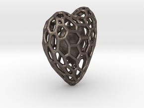 Voronoi Double Heart Pendant in Polished Bronzed Silver Steel: Small