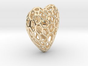 Voronoi Double Heart Pendant in 14k Gold Plated Brass: Small