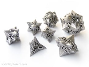 Faceted - polyhedral 7 dice set in Polished Bronzed Silver Steel