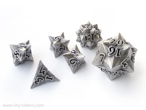 Faceted - polyhedral 6 dice set in Polished Bronzed Silver Steel