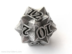 Faceted - D12, twelve sided gaming dice in Polished Bronzed Silver Steel