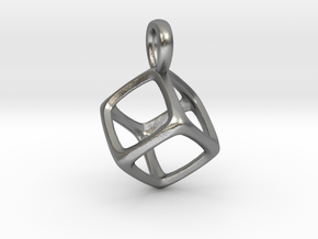 Hexahedron Platonic Solid Pendant in Natural Silver