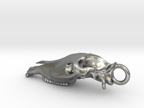 horse cranium pendant - 40mm in Natural Silver
