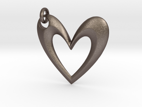 Simple Heart V in Polished Bronzed Silver Steel
