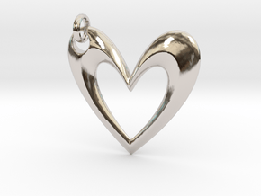 Simple Heart V in Rhodium Plated Brass