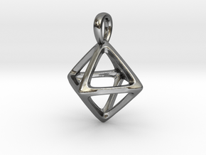 Octahedron Platonic Solid Pendant in Polished Silver
