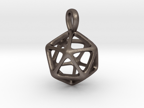 Icosahedron Platonic Solid Pendant in Polished Bronzed Silver Steel