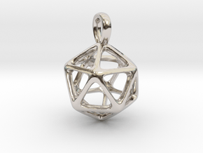 Icosahedron Platonic Solid Pendant in Rhodium Plated Brass