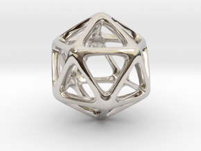 Icosahedron Platonic Solid  in Rhodium Plated Brass
