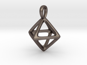 Octahedron Platonic Solid Pendant in Polished Bronzed Silver Steel