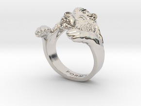 Lion Hug Ring in Rhodium Plated Brass: 5 / 49