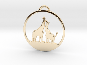 Giraffes Kissing Necklace in 14K Yellow Gold