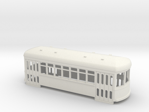 S scale Single truck trolley car in White Natural Versatile Plastic