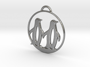 Penguins Couple H Necklace in Natural Silver