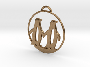 Penguins Couple H Necklace in Natural Brass