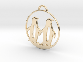Penguins Couple H Necklace in 14K Yellow Gold