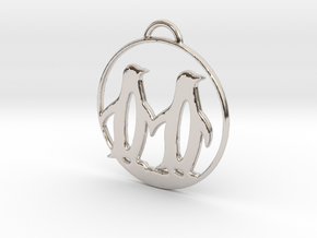 Penguins Couple H Necklace in Rhodium Plated Brass